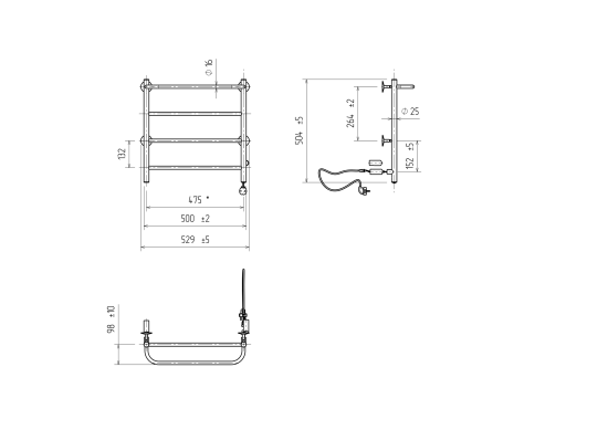 Полотенцесушитель электрический Equation 500x500 мм 50 Вт лесенка цвет белый