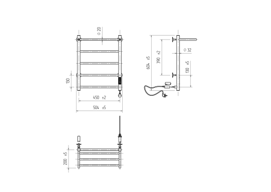 Полотенцесушитель электрический Equation 450x600 мм 130 Вт с терморегулятором и полкой лесенка цвет белый