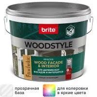 Краска для деревянных фасадов Brite Woodstyle Prof моющаяся матовая цвет прозрачный база С 9 л