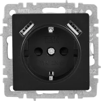 Розетка USB встраиваемая IEK Brite РЮш10-1-БрЧ с заземлением цвет черный