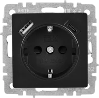 Розетка USB встраиваемая IEK Brite РЮш11-1-БрЧ с заземлением цвет черный