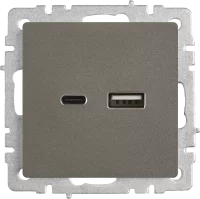 Розетка USB встраиваемая IEK Brite РЮ11-1-БрС цвет сталь