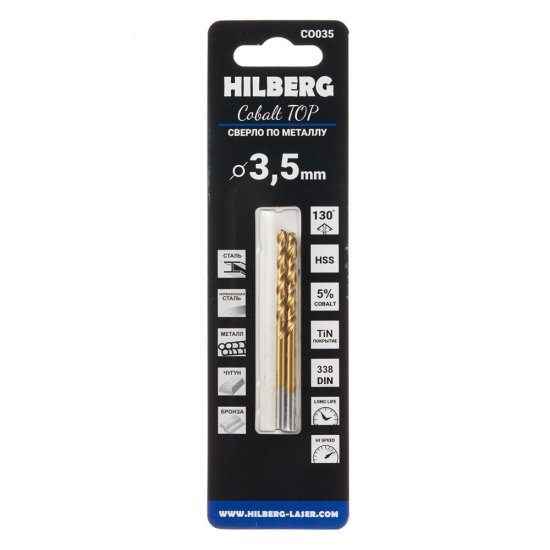 Сверло по металлу спиральное Hilberg 3,5х70 мм кобальтовое (2 шт.) (CO035)