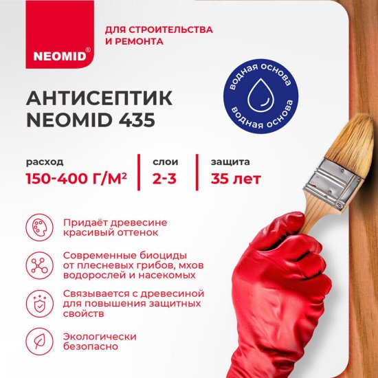 Антисептик Neomid 435 невымываемый для дерева биозащитный концентрат 1:9 1 кг орех