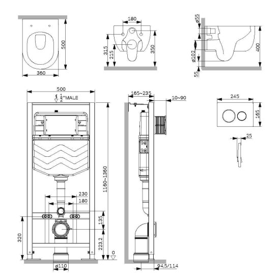 Комплект инсталляция с унитазом AM.PM Pulse Flashclean IS3LM0151.9P1702 безободковый с микролифтом клавиша цвет хром