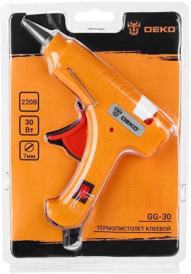 Пистолет клеевой Deko GG-30, 30 Вт, для стержней 7 мм, комплект 12 шт.