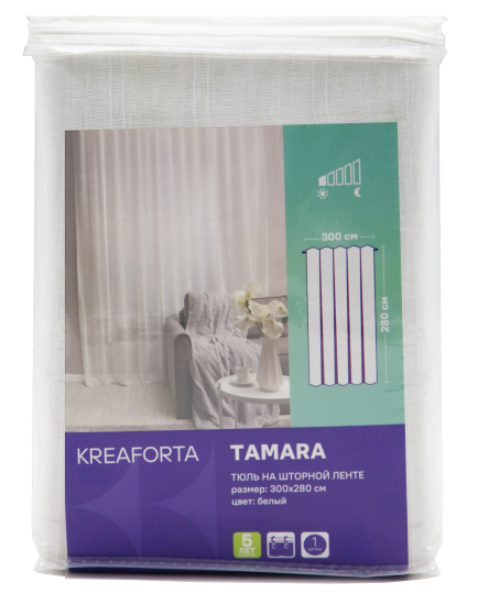 Тюль на ленте KREAFORTA Tamara 300x280 см цвет белый