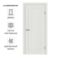 Дверь межкомнатная глухая Сиена В 60x200 мм ПЭТ белый с замком и петлями