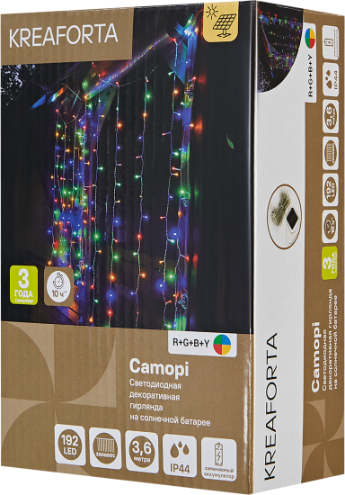Гирлянда светодиодная капли KREAFORTA Camopi на солнечных батареях 1.5x1.5 м цвет разноцветный