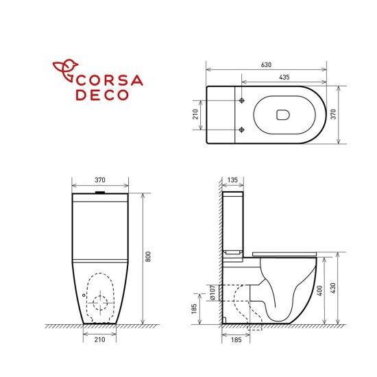 Унитаз-компакт Corsa Deco CX Tornado безободковый с универсальным выпуском с сиденьем дюропласт микролифт белый (TPCX630ST)