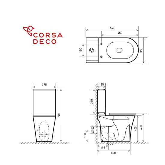 Унитаз-компакт Corsa Deco FX Rimless безободковый с универсальным выпуском с сиденьем дюропласт микролифт белый (TPFX640SR)