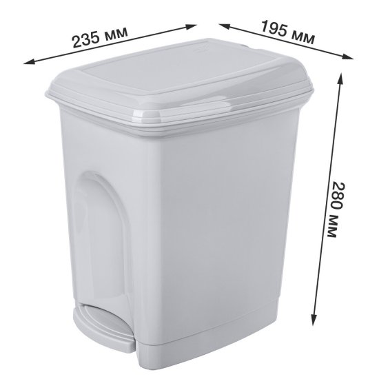 Контейнер для мусора БытПласт с крышкой 7 л пластик серый с педалью