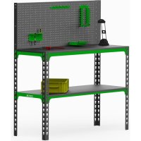 Стол-верстак ООО Металекс 950x1000x400 мм, одна полка + перфопанель, с комплектом аксессуаров