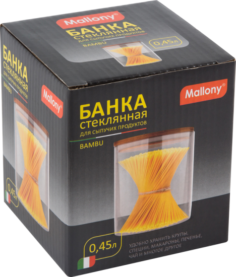 Банка для сыпучих продуктов Mallony Bambu 0.45 л стекло цвет прозрачный