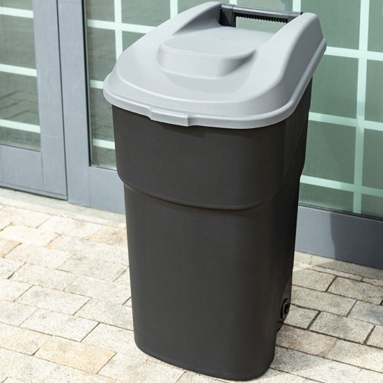 Бак мусорный Econova 90 л пластиковый с крышкой на колесах черный