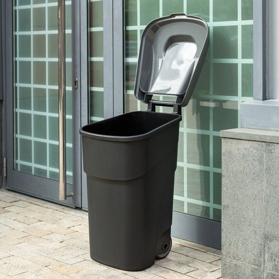 Бак мусорный Econova 90 л пластиковый с крышкой на колесах черный