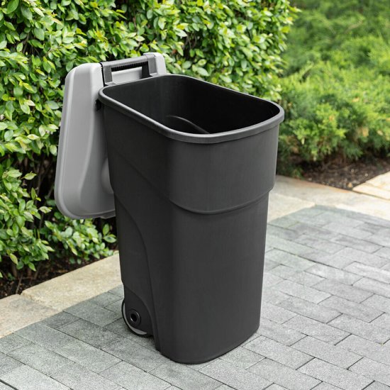 Бак мусорный Econova 90 л пластиковый с крышкой на колесах черный