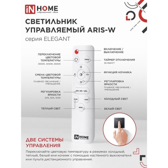 Люстра светодиодная потолочная IN HOME Elegant Aris-W 120 Вт 3000-6500К 28 кв.м (4690612035420)