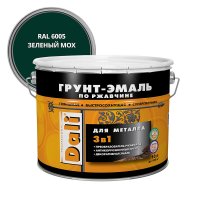 Грунт-эмаль по ржавчине 3в1 Dali зеленый мох RAL 6005 гладкая глянцевая 10 л
