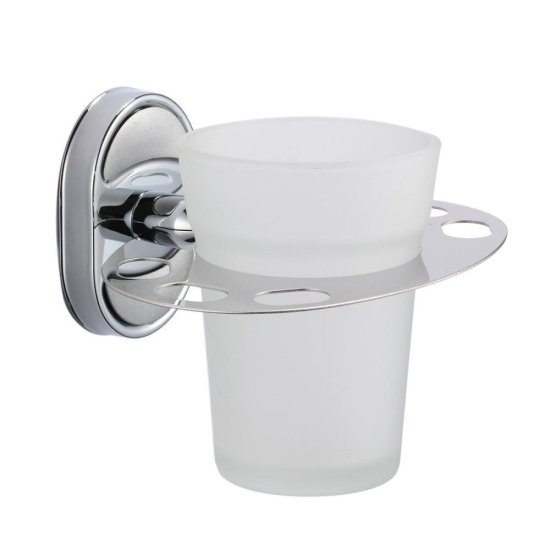 Стакан для ванной РМС с держателем стекло матовый/металл белый (A6020-1)