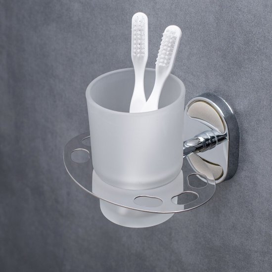 Стакан для ванной РМС с держателем стекло матовый/металл белый (A6020-1)