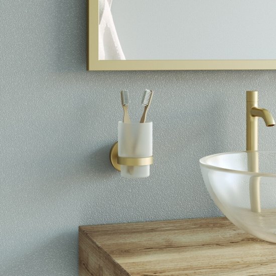 Стакан для ванной Zenfort 23584 с держателем стекло матовый/металл золото (102055)