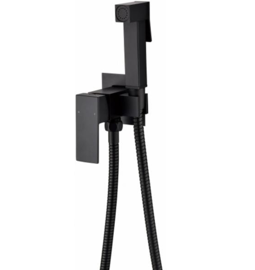 Смеситель встраиваемый с гигиеническим душем Grocenberg GB002 Черный матовый