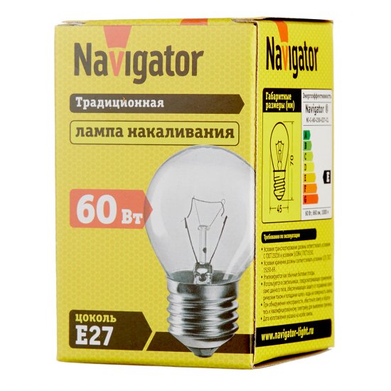 Лампа накаливания Navigator E27 3000К 60 Вт 660 Лм 230 В шар прозрачная