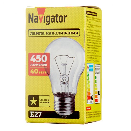 Лампа накаливания Navigator E27 3000К 40 Вт 415 Лм 230 В груша прозрачная