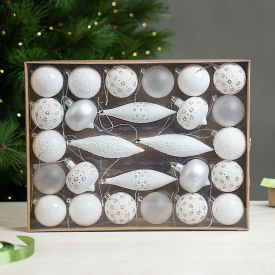 Набор елочных шаров KREAFORTA ø5-14 см белый 26 шт.