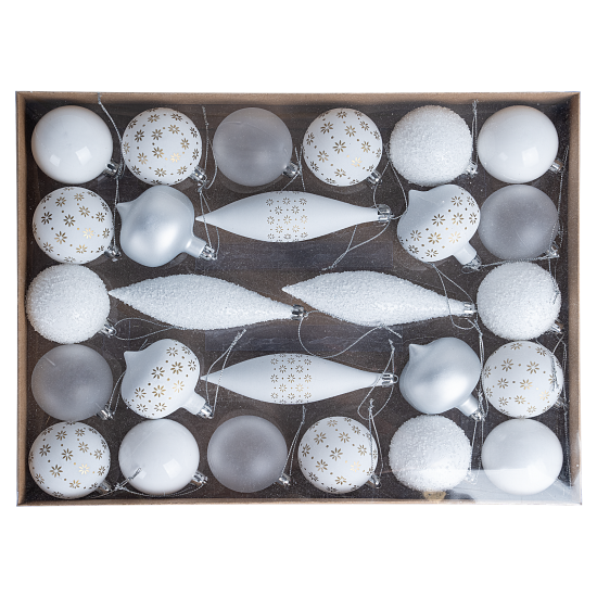 Набор елочных шаров KREAFORTA ø5-14 см белый 26 шт.