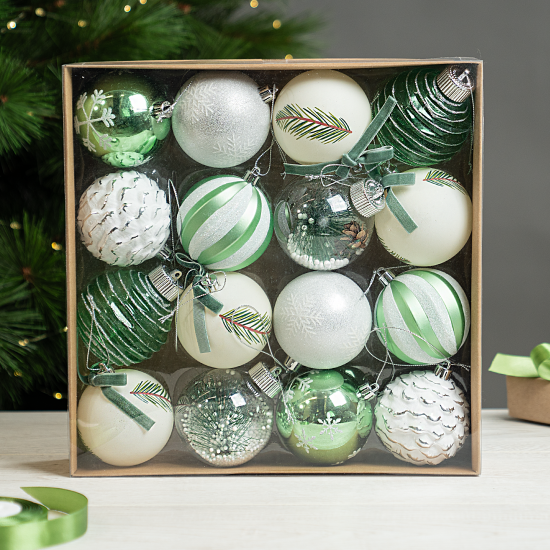 Набор елочных шаров KREAFORTA ø8 см зеленый 16 шт.