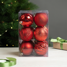 Набор елочных шаров KREAFORTA ø8 см красный 12 шт.
