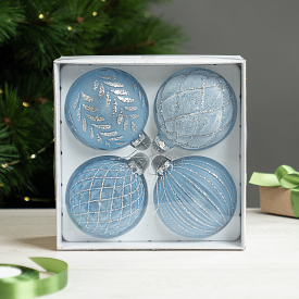 Набор елочных шаров KREAFORTA ø10 см голубой 4 шт.