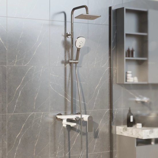 Душевая система Mixline City White с верхним душем с лейкой со смесителем хром/белый (553216)