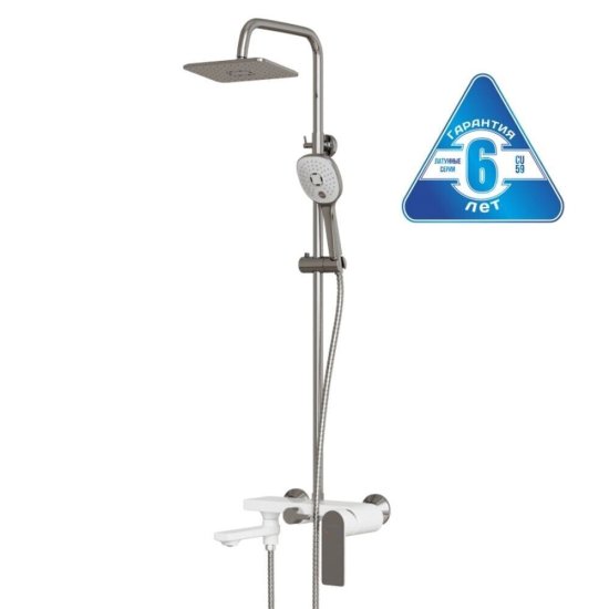 Душевая система Mixline City White с верхним душем с лейкой со смесителем хром/белый (553216)