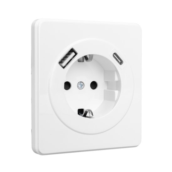 Розетка встраиваемая Kranz Round с заземлением со шторками USB A-C цвет перламутр