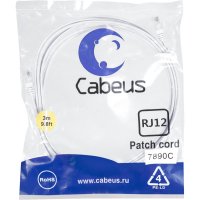 Телефонный патч-корд Cabeus PC-TEL-RJ12-3m
