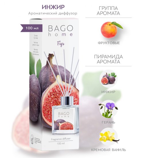 Аромадиффузор с палочками Bago home Инжир 100 мл