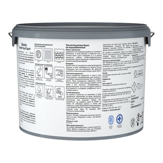 Лак акриловый интерьерный Tikkurila/Tikkivala Paneeli-Assa Expert основа EP бесцветный 9 л полуматовый