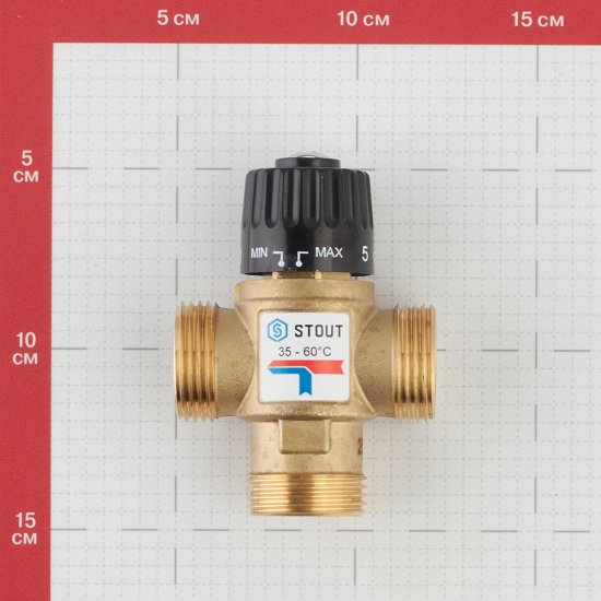 Клапан термостатический Stout подмешивающий 1 НР(ш) для отопления и ГВС 35-60 °С KVs 2,5 (SVM-0120-256025)