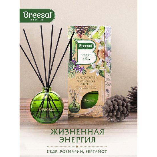 Аромадиффузор с палочками Breesal Aromatherapy Жизненная энергия 70 мл