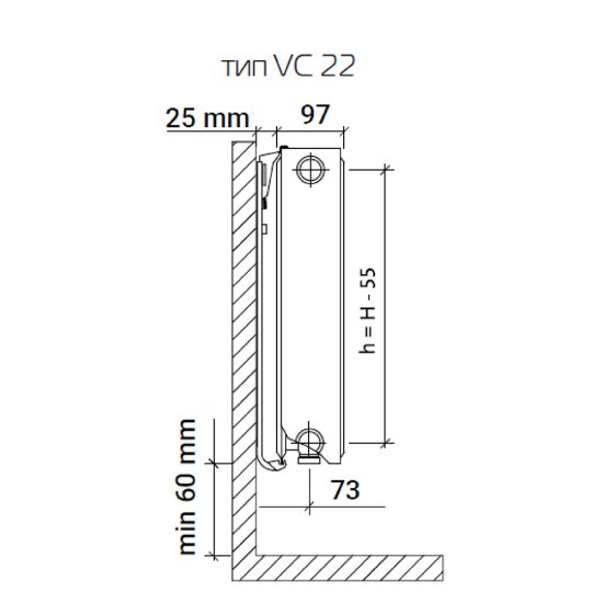 Радиатор стальной панельный тип 22 КМ Ventil Compact 500х600 мм1/2 нижнее универсальное подключение белый