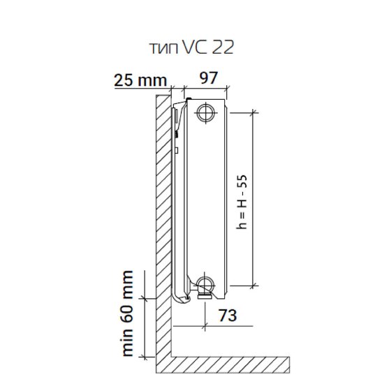 Радиатор стальной панельный тип 22 КМ Ventil Compact 500х1000 мм1/2 нижнее универсальное подключение белый