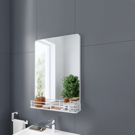 Зеркало с полкой прямоугольное 50х70 см в раме белой Ulitka Malta (74104132)