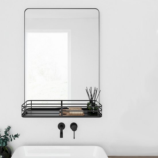 Зеркало с полкой прямоугольное 50х70 см в раме черной Ulitka Malta (74105006)