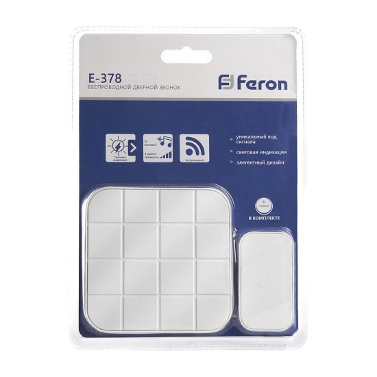 Звонок Feron (41434) беспроводной с кнопкой 10 мелодий белый