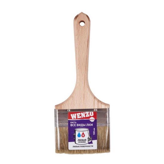 Кисть плоская смешанная щетина деревянная ручка Wenzo Elite 100х14 мм для всех типов ЛКМ на любой основе