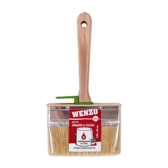 Кисть плоская натуральная щетина деревянная ручка Wenzo Wood 120х25 мм для эмалей и лаков на алкидной основе