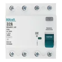 УЗО Dekraft УЗО-03 32А 30 мА 4P тип AC 6 кА компактное (14234DEK)